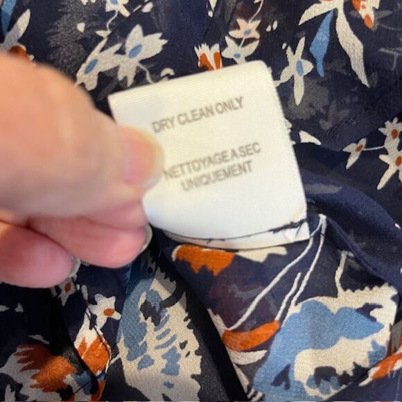 Joie Silk Floral Sheer Blouse Navy Blue Rust Button Front Wide Neck Oversized XS - Picture 6 of 10